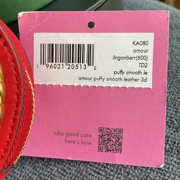 Kate Spade Amour red leather heart coin case with gold chain detail with box - Picture 8 of 13